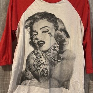 Red and White Graphic Raglan Tee